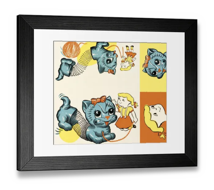 Framed Print : Kitten and girl pattern Framed Print : Kitten and girl pattern