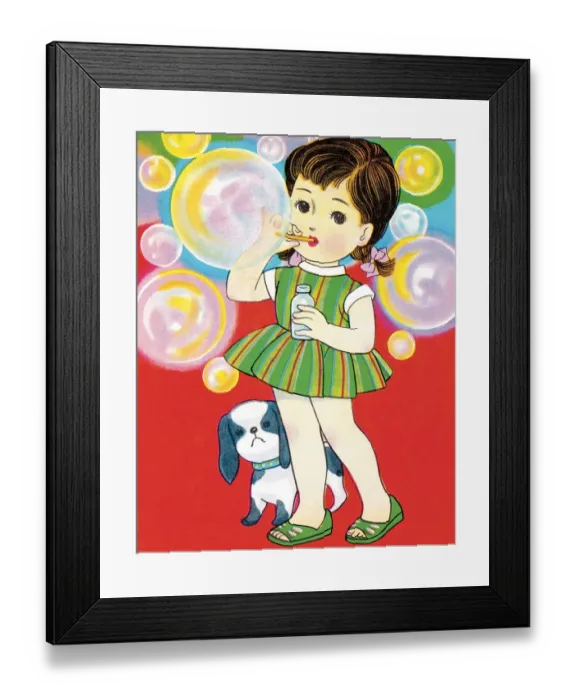 Framed Print : Girl blowing bubbles
