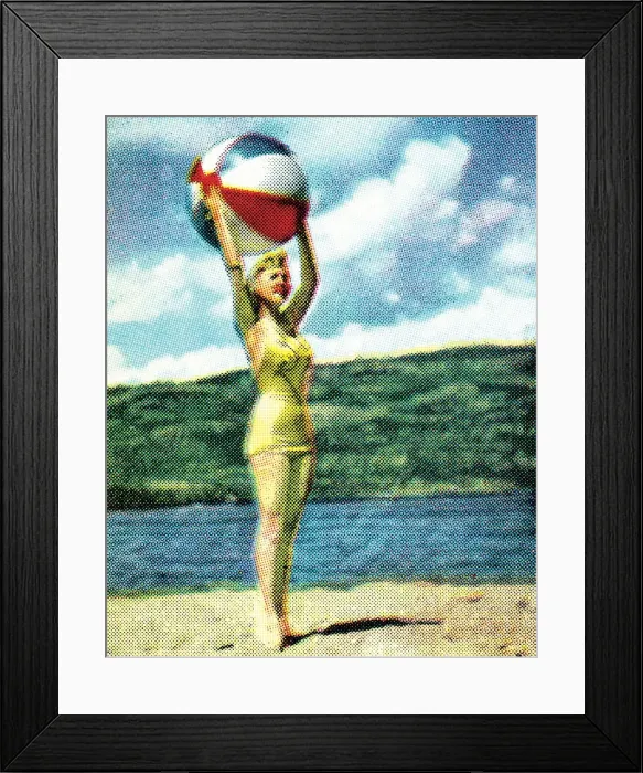 Framed Print : Girl on beach with beach ball Framed Print : Girl on beach with beach ball