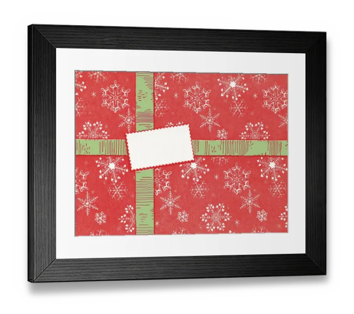 Framed Print : Gift wrapped in red with green ribbon Framed Print : Gift wrapped in red with green ribbon