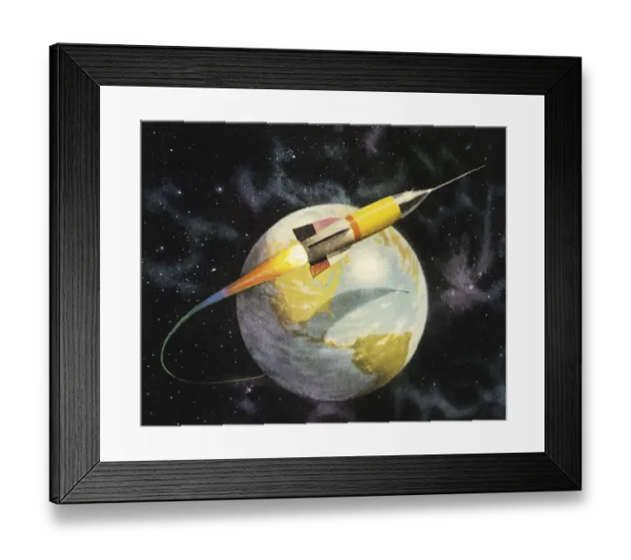 Framed Print : Rocket Orbiting the Earth
