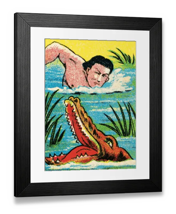 Framed Print : Tarzan and alligator Framed Print : Tarzan and alligator