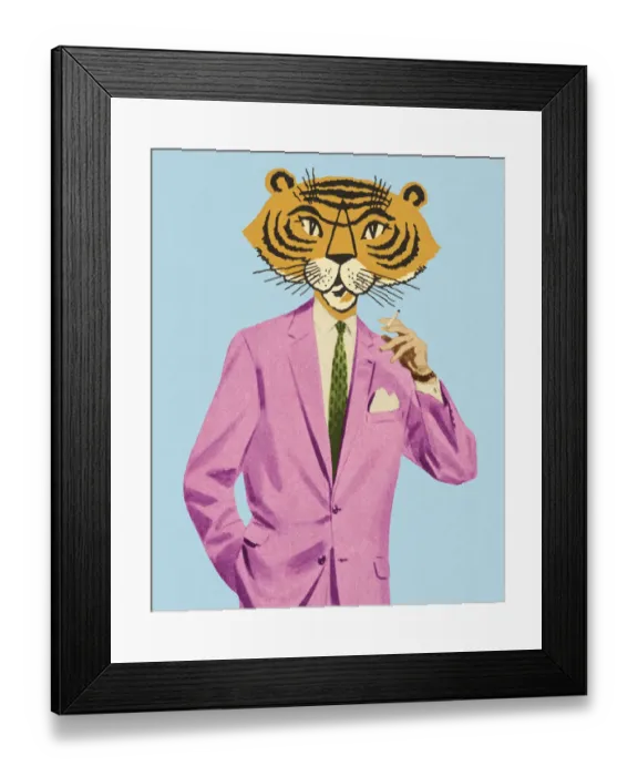 Framed Print : Tiger Man Wearing Pink Suit Framed Print : Tiger Man Wearing Pink Suit