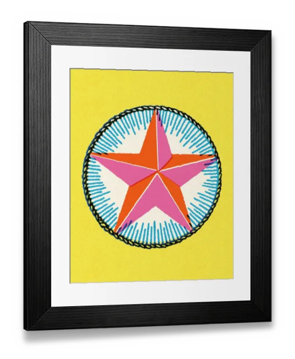 Framed Print : Star Over Circle on a Yellow Background