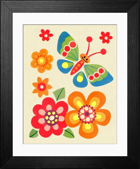 Framed Print : Butterfly and Flowers Framed Print : Butterfly and Flowers
