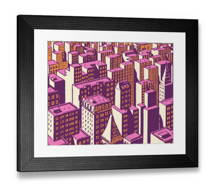 Framed Print : City Skyline in Pink Framed Print : City Skyline in Pink