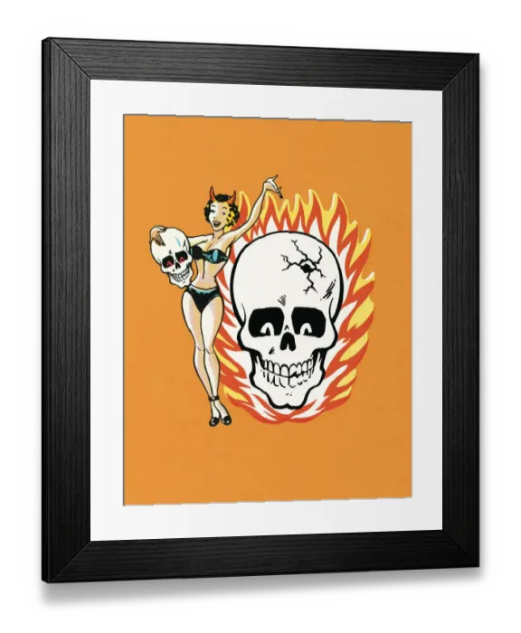 Framed Print : Sexy Woman and Cracked Skull Framed Print : Sexy Woman and Cracked Skull