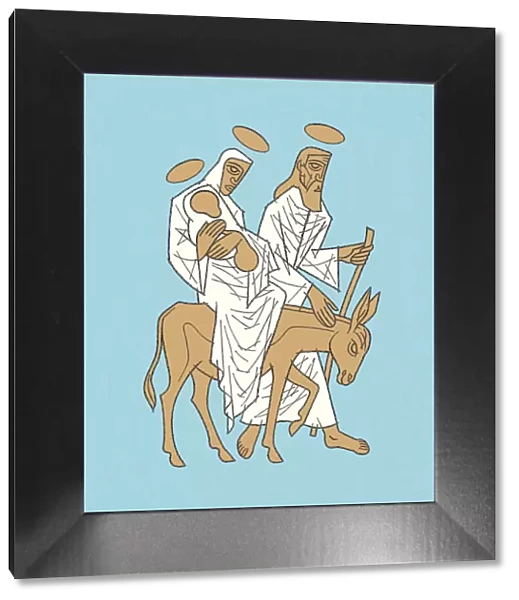 Mary Riding on a Donkey with Jesus and Joseph