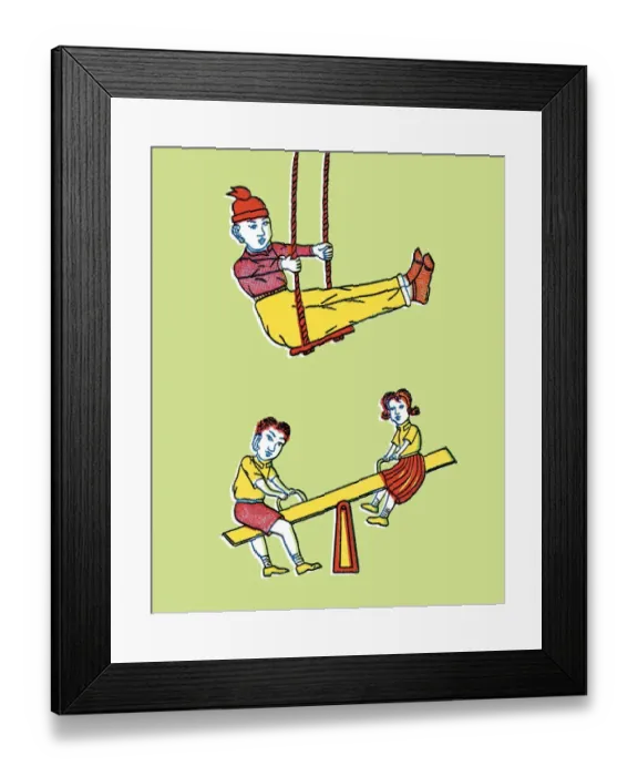 Framed Print : Kids on swing and seesaw Framed Print : Kids on swing and seesaw