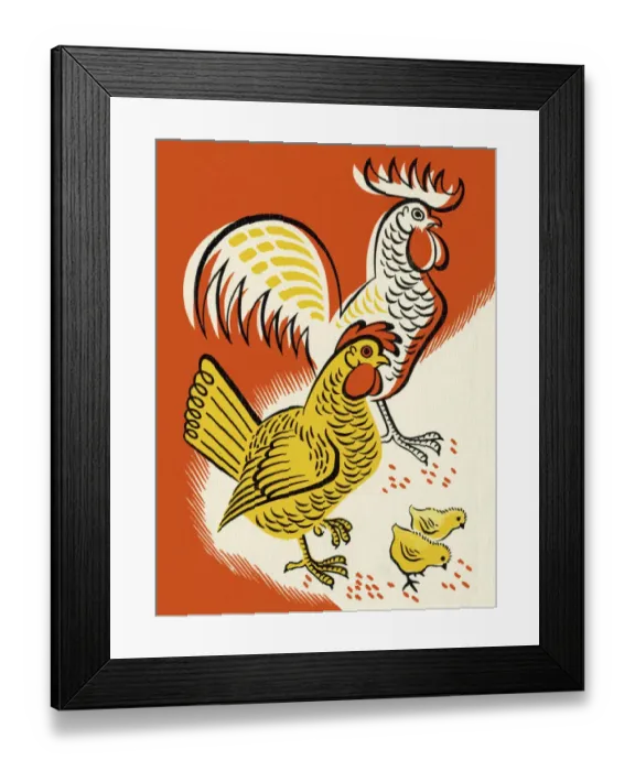 Framed Print : Chicken. Rooster and Baby Chicks Framed Print : Chicken. Rooster and Baby Chicks