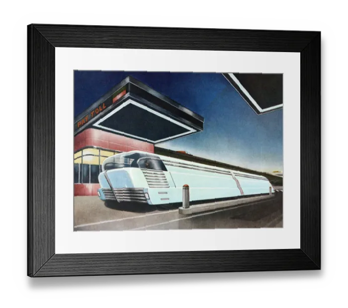 Framed Print : Futuristic Bus at Toll Booth Framed Print : Futuristic Bus at Toll Booth