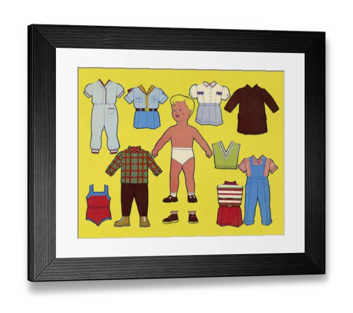 Framed Print : Paper Doll Boy With Outfits Framed Print : Paper Doll Boy With Outfits