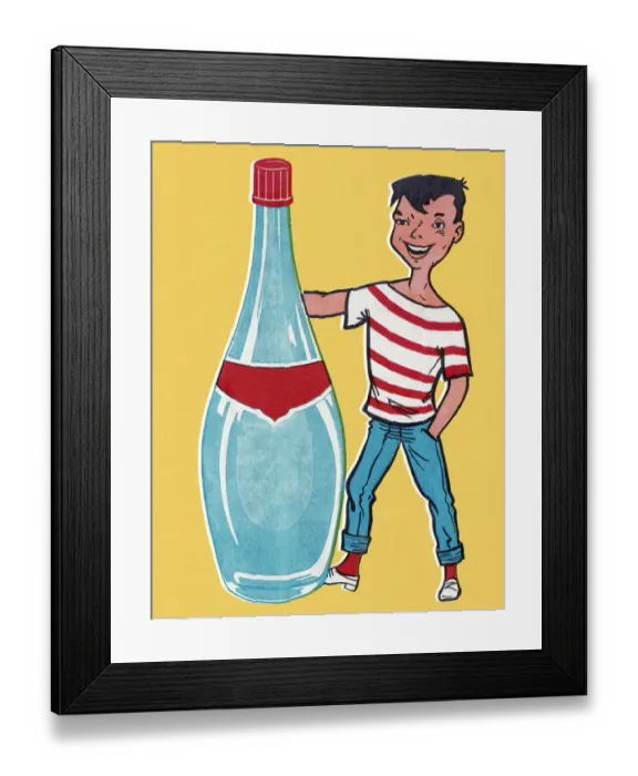 Framed Print : Boy Standing Next to Empty Bottle Framed Print : Boy Standing Next to Empty Bottle