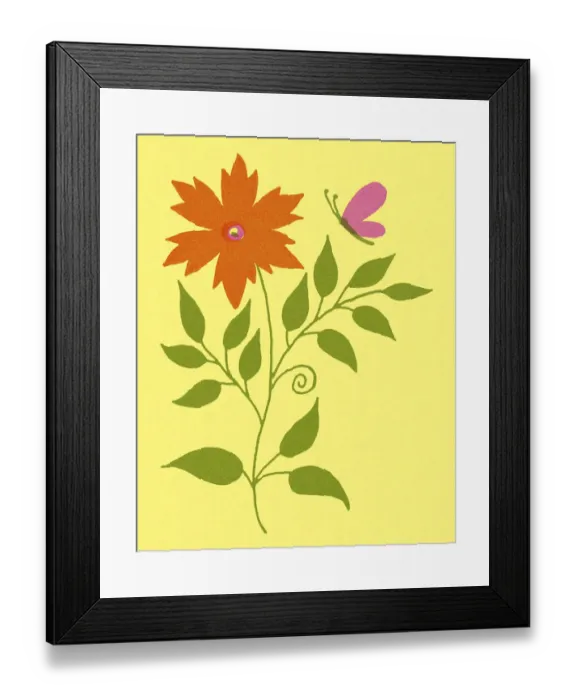 Framed Print : Orange Flower and Butterfly Framed Print : Orange Flower and Butterfly