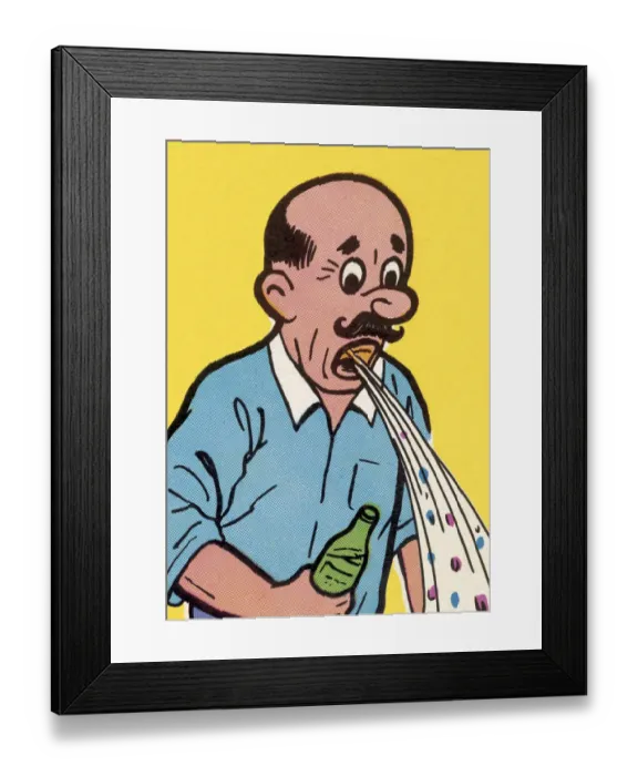 Framed Print : Mustache Man Vomiting Framed Print : Mustache Man Vomiting