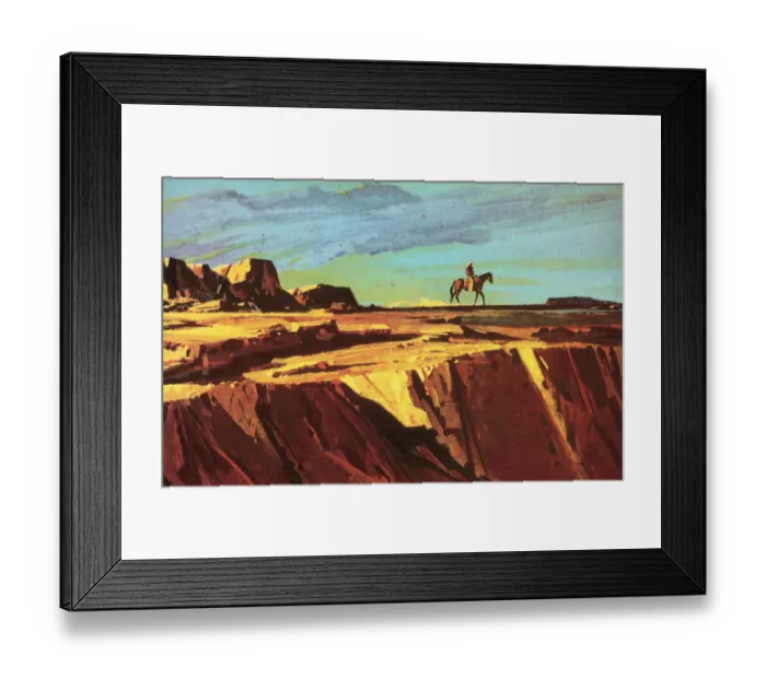 Framed Print : Cowboy and Horse on Cliff Framed Print : Cowboy and Horse on Cliff