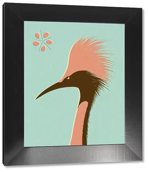 Pink and Brown Crane on Blue Background