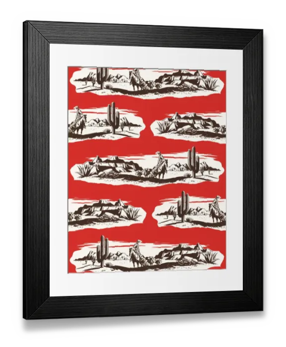 Framed Print : Cowboy in the desert pattern Framed Print : Cowboy in the desert pattern