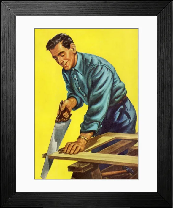 Framed Print : Man Sawing Wood Framed Print : Man Sawing Wood