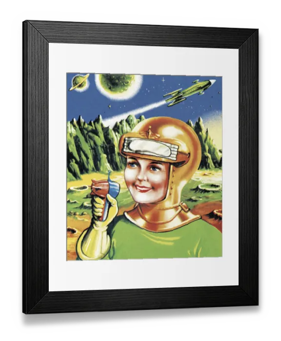 Framed Print : Astronaut with Ray Gun on Planet Framed Print : Astronaut with Ray Gun on Planet