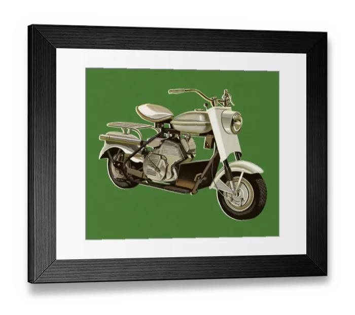 Framed Print : Motorcycle on Green Background Framed Print : Motorcycle on Green Background