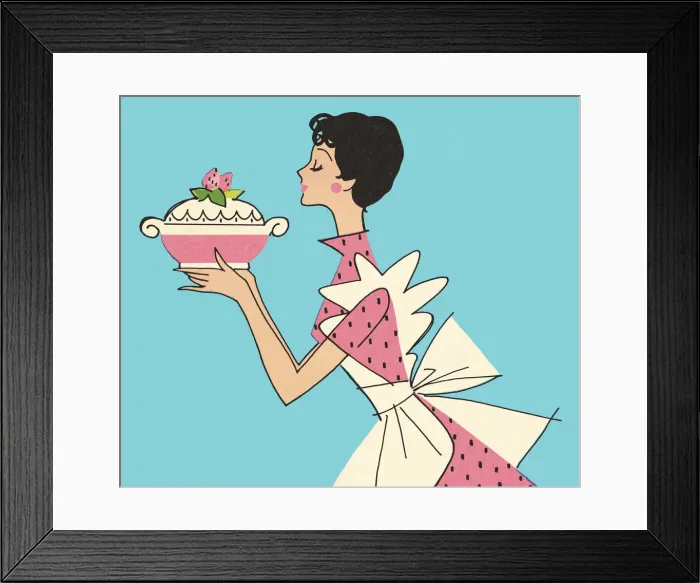 Framed Print : Woman Carrying a Dish with a Strawberry Dessert Framed Print : Woman Carrying a Dish with a Strawberry Dessert