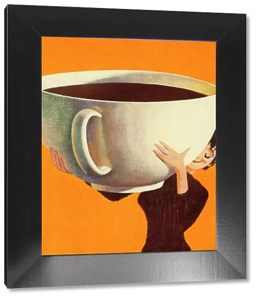 Woman Holding a Huge Cup of Coffee