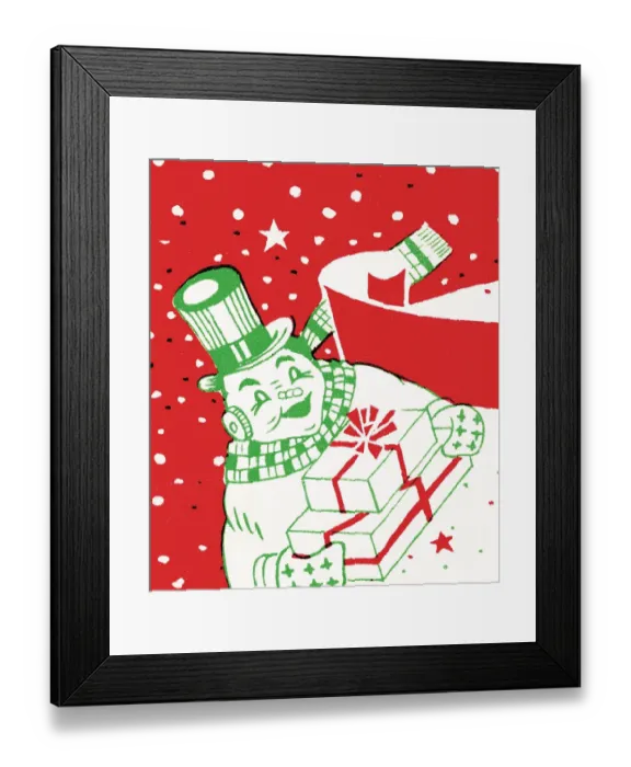 Framed Print : Snowman with gifts