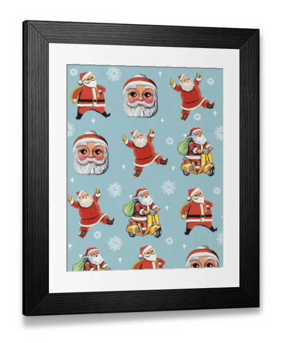 Framed Print : Santa Pattern With Snowflakes Framed Print : Santa Pattern With Snowflakes