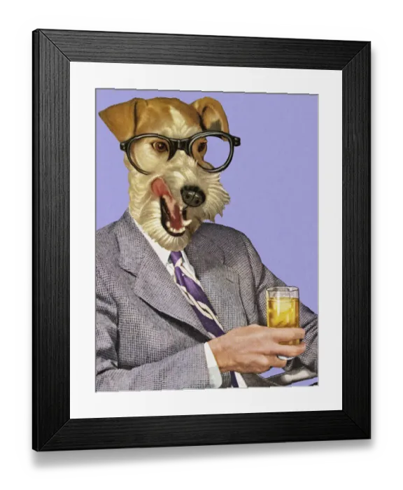 Framed Print : Dog Businessman Holding a Drink Framed Print : Dog Businessman Holding a Drink
