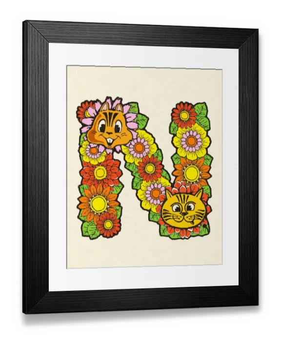 Framed Print : Flowered Alphabet Letter N