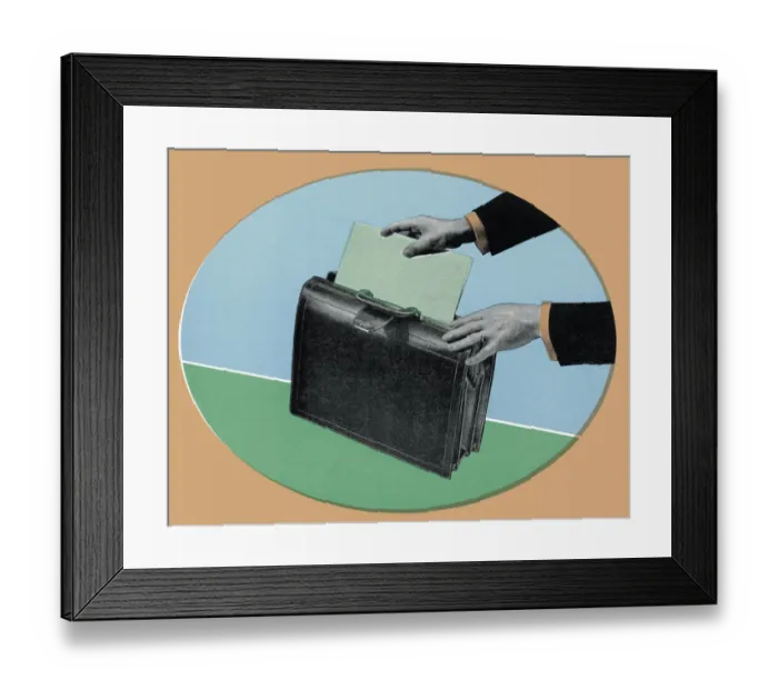 Framed Print : Putting Papers in a Briefcase