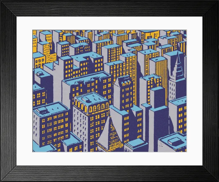 Framed Print : City Skyline in Blue Framed Print : City Skyline in Blue