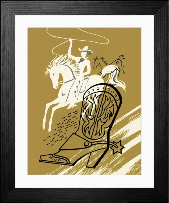 Framed Print : Cowboy Horse and Boot