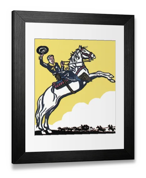 Framed Print : Cowboy Riding a Horse Framed Print : Cowboy Riding a Horse