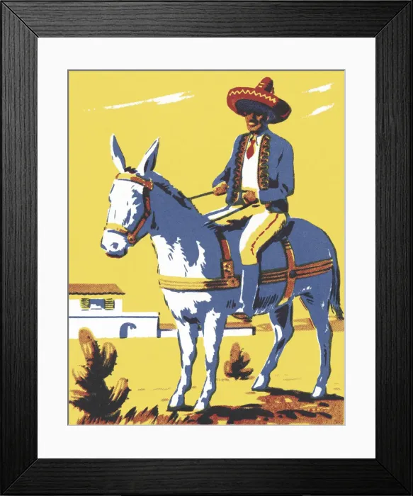 Framed Print : Mexican Riding a Donkey Framed Print : Mexican Riding a Donkey