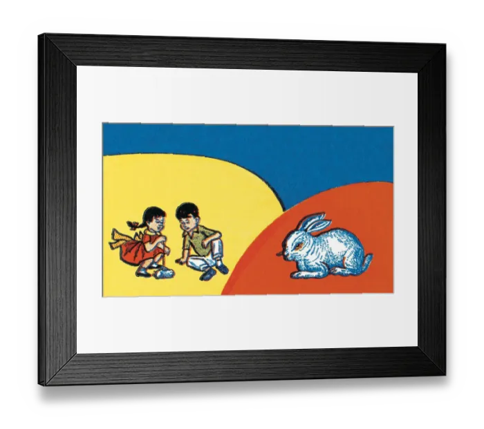 Framed Print : Kids and bunny Framed Print : Kids and bunny