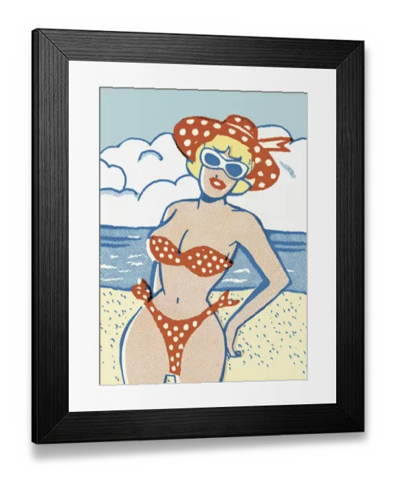 Framed Print : Woman Wearing a Polka Dot Bikini