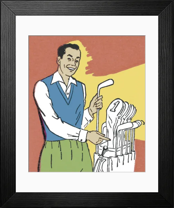 Framed Print : Man and Golf Clubs