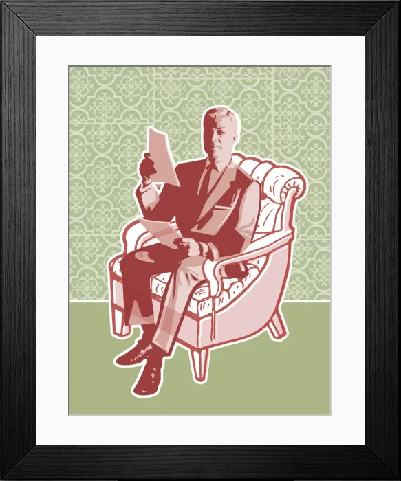 Framed Print : Man Reading a Document in Chair Framed Print : Man Reading a Document in Chair