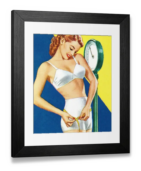 Framed Print : Woman Standing on a Scale Framed Print : Woman Standing on a Scale