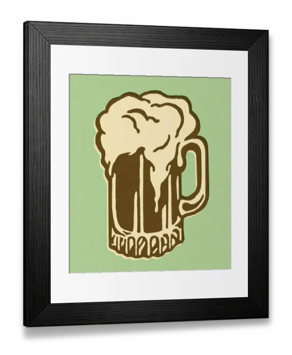 Framed Print : Mug of Beer on Green Background Framed Print : Mug of Beer on Green Background