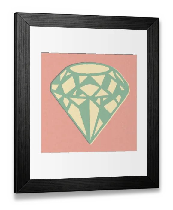 Framed Print : Blue Diamond on Pink Background