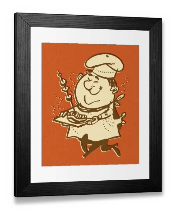 Framed Print : Man Running With Meat and Kebobs