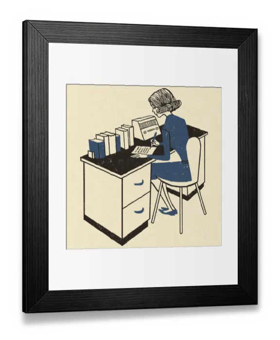 Framed Print : Woman Working at a Desk