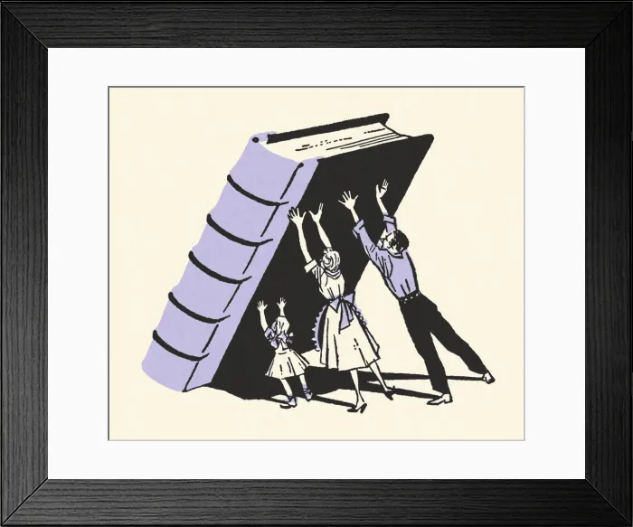 Framed Print : Family Pushing Up a Book Framed Print : Family Pushing Up a Book