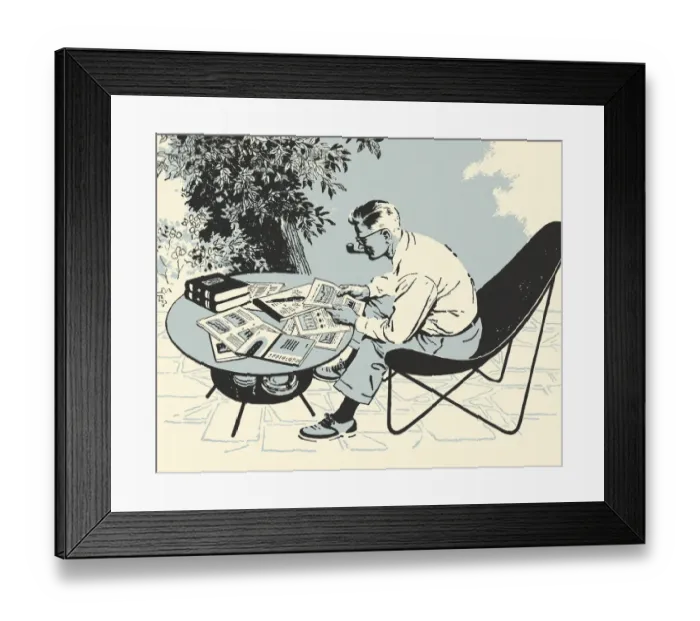 Framed Print : Man Looking Over Papers