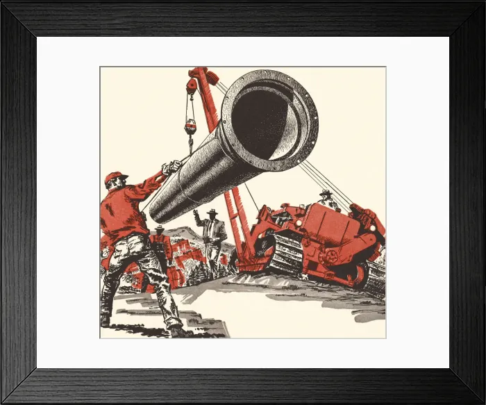Framed Print : Illustration of a construction site with a large pipe Framed Print : Illustration of a construction site with a large pipe