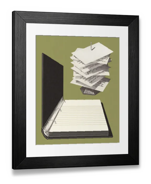 Framed Print : Notebook and Papers