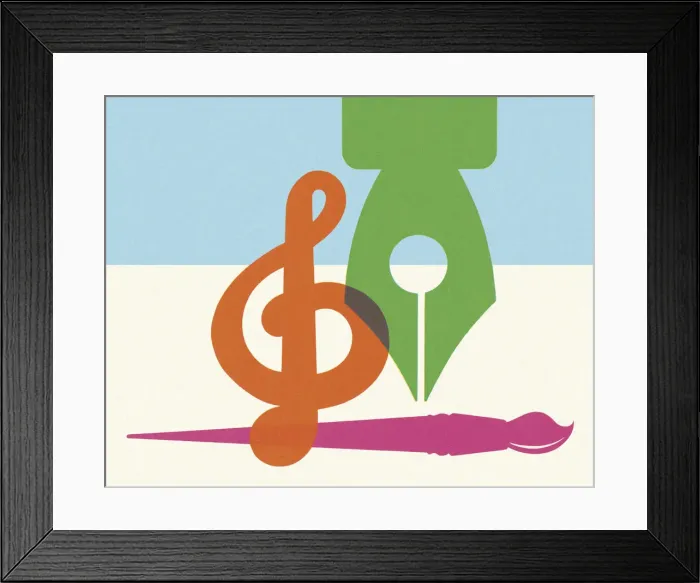 Framed Print : Fountain Pen, Paintbrush, and Treble Clef Framed Print : Fountain Pen, Paintbrush, and Treble Clef
